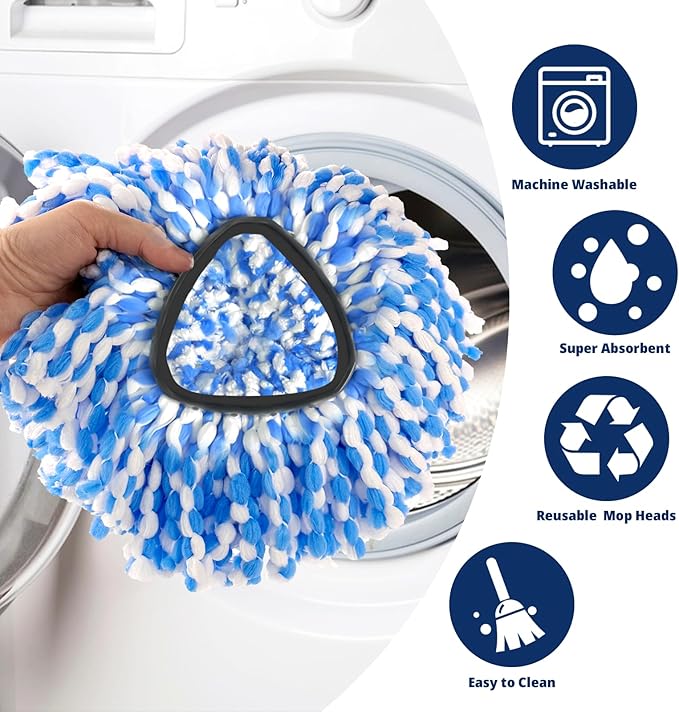 Mop Head Replacement, 3 Pack Spin Mop Refill Replace Head for Rinseclean 2-Tank System, Microfiber & Machine Washable