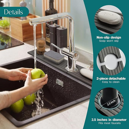 Faucet Splash Guard for Kitchen Sink, Kitchen Sink Faucet Mat with Raised Feet, Durable Drying Matt Kitchen Counter Stone, Water Absorbent Diatomite Drying Mat (Dark Grey, 23.6" x 3.9")
