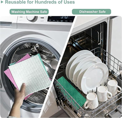 Swedish Dishcloths 6-Pack, Super Absorbent & Quick-Dry Reusable Dish Towels, Biodegradable Kitchen Sponge Cloths for Dishes, Countertops, Glass & Car