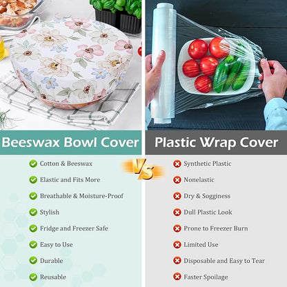 5-Size Reusable Beeswax Elastic Bowl Covers for Bread Proofing, Cotton Cloth Flexible Beeswax Wraps for Sourdough Cover and Food Storage Shower Caps for Sourdough Bread