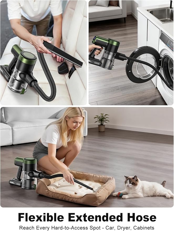 Cordless Vacuum Cleaner,58kPa/10-in-1 Stick Vacuum with 29-inch Hose and LED Lighting Brush,50Mins Runtime Vacuum Cleaner for Home,Self-Standing Vacuum with Anti-Tangle Brush for Pet Hair/Carpet/Floor