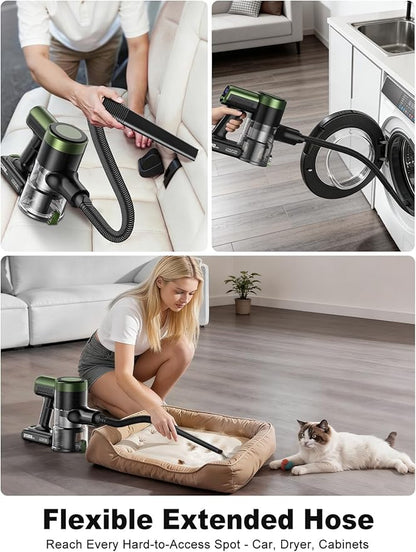Cordless Vacuum Cleaner,58kPa/10-in-1 Stick Vacuum with 29-inch Hose and LED Lighting Brush,50Mins Runtime Vacuum Cleaner for Home,Self-Standing Vacuum with Anti-Tangle Brush for Pet Hair/Carpet/Floor