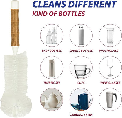 HIC Kitchen Bamboo Water Bottle Brush, Natural Bamboo with Non-Scratch Bristles