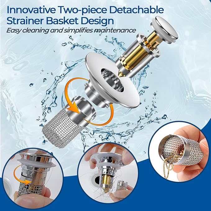 Bathroom Sink Drain Strainer,(4PCS) Pop-up Sink Drain Strainer with Removable Stainless Steel Strainer Basket Hair Catcher, Bathroom Sink Strainer for Bathroom Sink Stopper Replacement