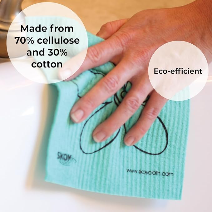 Skoy Cloth, 8-Pack Versatile Swedish Dishcloths for Kitchen and Household Use, Reusable Cleaning Cloths, Planet-Friendly, Dishwasher and Dryer-Safe, Apple Green