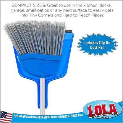 Angle Broom w/Dustpan, Indoor, 9.25" W Head, Smaller Style- Made w/Recycled Soda Bottles & Polished Aluminum Lightweight Handle, by LOLA, 1 Count