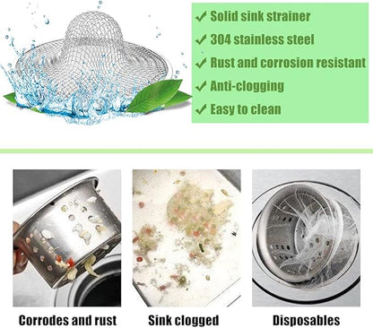 10pcs Mesh Sink Strainer, 2.75" Top/1" Stainless Steel Slop Basket Filter Trap, Metal Kitchen Drain Strainer, Hair Basket Drain - Fits Most Kitchen Sinks, Bathroom Sinks,Shower Drains,Floor Drain