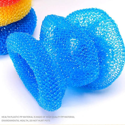 Plastic Scrubbers for Pots and Pans, Round Poly Mesh Scouring Pads, Assorted Colors Kitchen Cleaning Scourers for Dish Washing (6 Pcs)