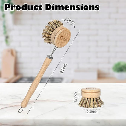 Kitchen Scrub Brush - Hard Bristle, Cast Iron Scrubber Sustainable & Biodegradable, Kitchen Brushes for Dishes, Pans and Pots