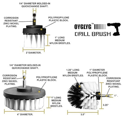 Drill Brush Attachment Kit, 3-Piece Cleaning Set for Bathtubs, Showers, Tiles, Carpets, and More