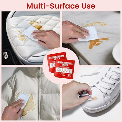 Stain Remover Wet Wipes Bulk, Individual Wrapped Clothes Portable Travel Messy Eater Cleaning Laundry Stain Removal Wipes Pocket Size for Clothing Fabric/Shoes/Wine/Fast Food 7.1 x 4.7 Inch (Red 100)