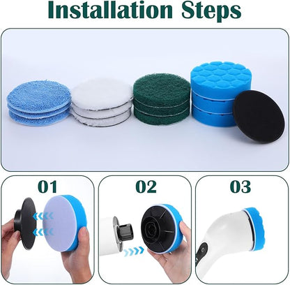 12Pcs Brush Heads Set, Cordless Electric Spin Scrubber Replaceable Brush Heads, Cordless Buffing Bonnet Pad for Household Cleaning Brushes, Bathroom, Floor, Tile, Car