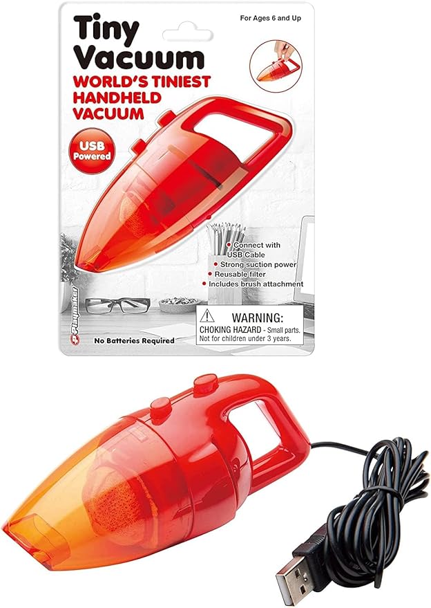 World's Tiniest Vacuum, USB Powered, Strong Suction, Brush Attachment, 3.7V, for Home and Office