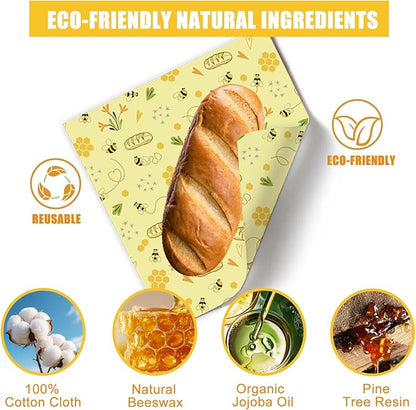 Reusable Beeswax Wrap, 3 Pack (S, M, L) Eco-Friendly Beeswax Wraps for Food, Bread Sandwich Wrapper, Sustainable,Zero Waste,Organic, Moisture Lock& Freshness Preservation