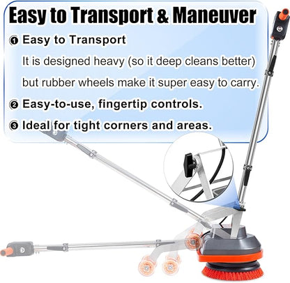 HHQ Commercial Floor Scrubber Machine, 13" Heavy Duty Orbital Floor Cleaner Buffer and Polisher- Deep Cleaning Hard Floors and Carpets with Ease, 3 Brushes & 3 Cleaning Pads, Orb-6