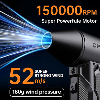 Compressed Air Duster, 150000RPM Electric Air Duster with 3 Gear Speed Adjustable, Rechargeable Cordless Dust Cleaner with Brush/Lighting for Keyboard, PC, Car, Outdoor, Air Bed