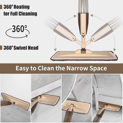Mops for Floor Cleaning, 50 inch Spray Mop with 400ml Refillable Bottle and 3 Replacement Pads Dry Wet FloorCleaning Household or Commercial Use for Hardwood Laminate Tile Ceramic (Brown)