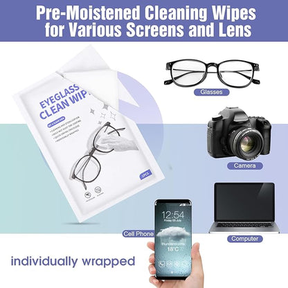 [200 Pack] Large Glasses Cleaner, Lens Wipes for Eyeglasses, Pre-Moistened Individually Wrapped Cleaning Wipes, Eye Glasses Cleaner Wipes for Camera, Phone, Computer, Laptop Screen (4.72 * 5.91 inch)