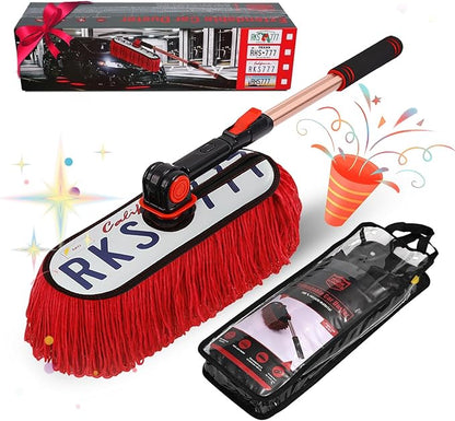 Auto Duster Extendable Handle, Car Exterior Scratch Free, Car Brush Kit for Truck SUV RV Motorcycle, Cleaning No Lint (CA Designer License Plate) - Gifts for Men Women