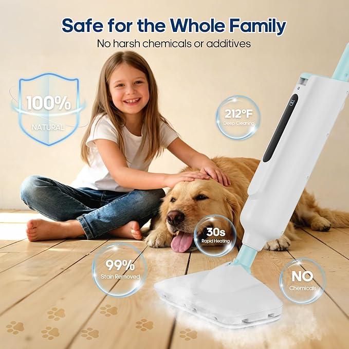 Steam Mop for Floor Cleaning with 2 Washable Pad, Lightweight Floor Steamer Cleaner Mop for Hardwood, Tile, Laminate Floors，Carpet