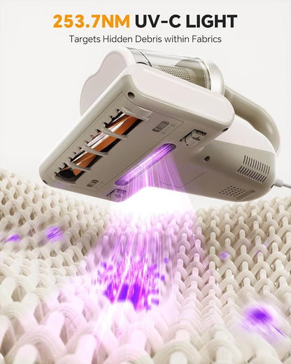 Mr.ego Mattress Vacuum Cleaner, 4-in-1 Bed Vacuum Cleaner, 16kPa Strong Suction, 253.7 nm UV-C Light & Ultrasonic, Dual Dust Cup, Wide Suction Port, Corded Handheld Vacuum for Bed, Sofa, Crib