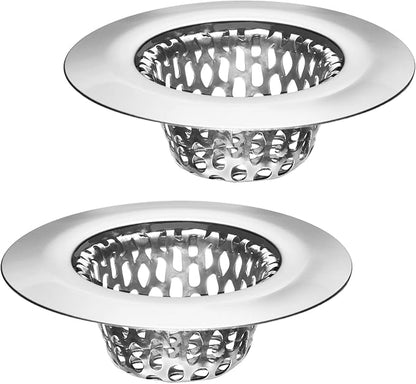 2 Pack - 2.125" Top / 1" Basket- Sink Strainer Bathroom, Utility, Slop, Laundry, RV and Lavatory Sink Drain Strainer Hair Catcher. 1/8" Holes. Stainless Steel