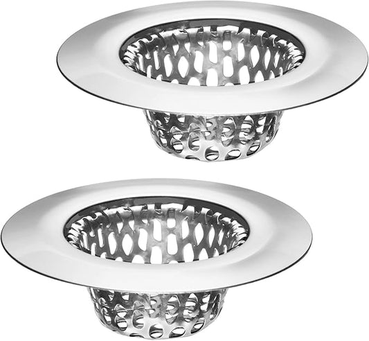 2 Pack - 2.125" Top / 1" Basket- Sink Strainer Bathroom, Utility, Slop, Laundry, RV and Lavatory Sink Drain Strainer Hair Catcher. 1/8" Holes. Stainless Steel