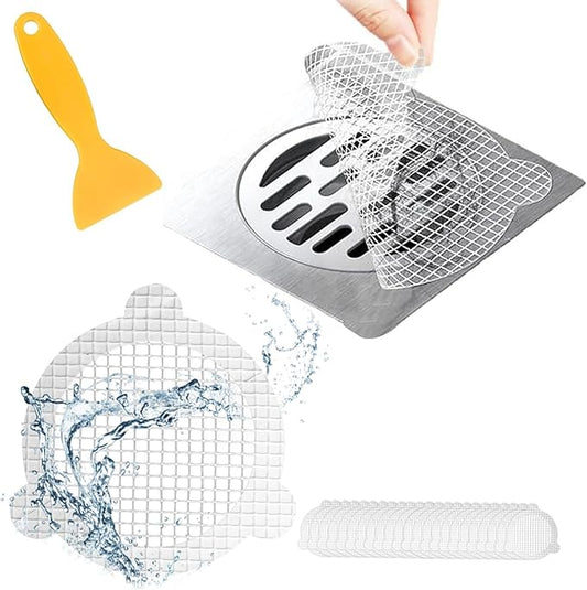 25 PCS Disposable Shower Drain Hair Catcher 3.54 Inches Round Drain Hair Catcher Stickers for Bath & Kitchen - Hair Catcher Shower Drain Cover for Human & Pet Hair - Mesh for Bathtub & Laundry