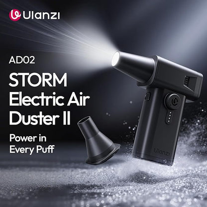 ULANZI AD02 Storm Electric Air Duster V2, 130,000 RPM Compressed Air Duster, 12.5W Fast Charge, Variable Speed, with 200-Mesh Filter & LED Light, Portable Mini Dust Blower for Camer Cleaning