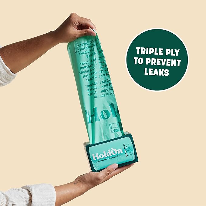 HoldOn Small Trash Bags 4 Gallon - 100 Plant-Based Garbage Bags for Small Trash Bins - Trash Bags for Kitchen Bin (2-pack, 100 bags), 1.0 Count, (HO#4G_2PK)