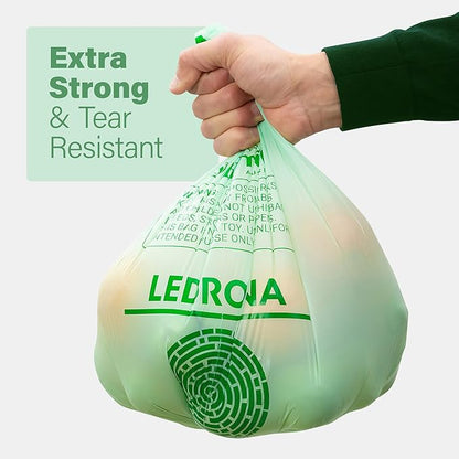 100 Compostable Trash Bags - 2.6 Gallon Garbage Bags for Kitchen Bin - Unscented, Leak Proof, Extra Strong - Disposable Food Waste Basket Liners - Certified by BPI & OK compost HOME by TÜV AUSTRIA
