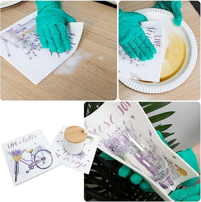 Kitchen Towels Swedish Dishcloths - 6 Count Reusable Paper Towels, Ultra Absorbent Odor Free Eco Friendly Biodegradable Cleaning Rags, (Lavender)