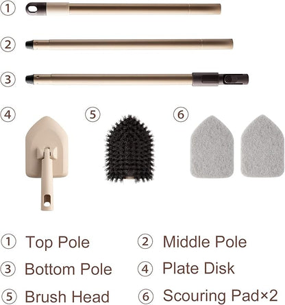 Eyliden Shower Scrubber with Long Handle, Tub and Floor Scrub Brush for Bathroom, Tile, Bathtub, Grout, Sink, 2 Type Cleaning Heads - 1 Stiff Bristle & 2 Non-Scratch Pads, 180° Swivel Head