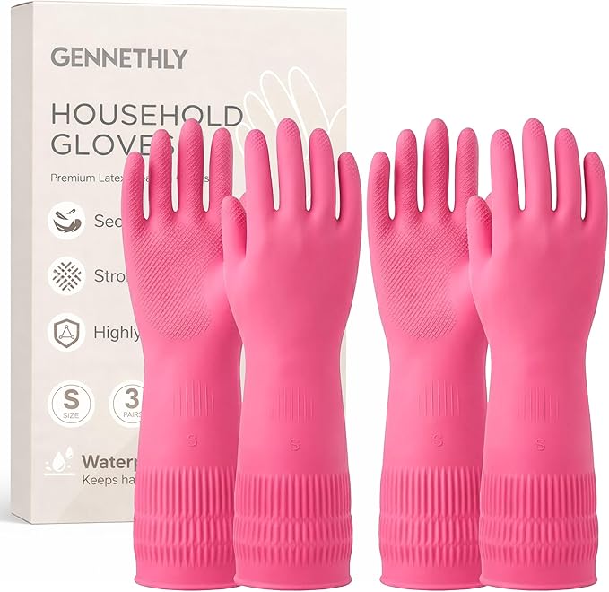Cleaning Rubber Gloves, Waterproof Non-Slip Long Cuff Dishwashing Household Kitchen Gloves