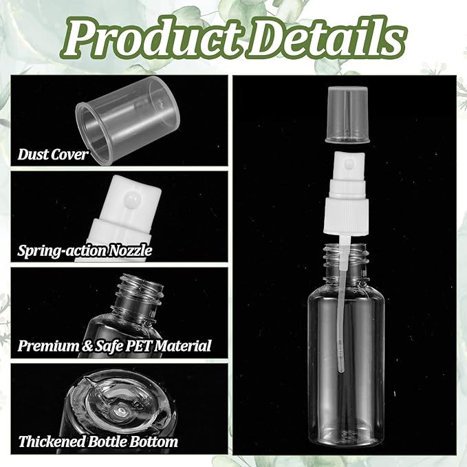 120 Pcs 1 oz Spray Bottles with 5 Funnels, Mini Clear Empty Plastic Fine Mist Travel Bottles - Leak Proof, Refillable for Essential Oils, Perfumes, Cosmetics