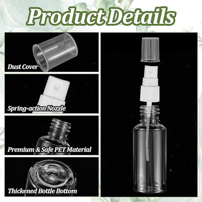 120 Pcs 1 oz Spray Bottles with 5 Funnels, Mini Clear Empty Plastic Fine Mist Travel Bottles - Leak Proof, Refillable for Essential Oils, Perfumes, Cosmetics