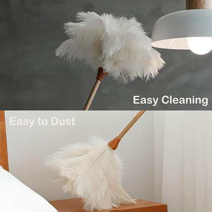 Ostrich Feather Dusters, Naturally Soft, Easy to Dust, Multi-Purpose Use, Solid Wood Handle, 17.3'' Long, White