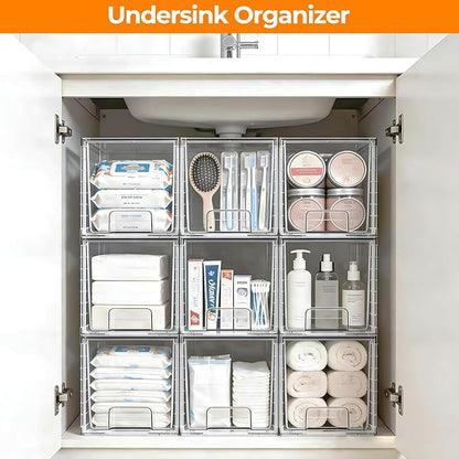2 Pack Stackable Acrylic Storage Drawers – Clear Plastic Organizer Bins, Easy to Assemble, Suitable for Bathroom, Undersink, Kitchen, Pantry, Makeup, Medicine Organization