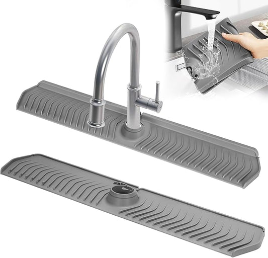 Kitchen Sink Faucet Mat,30in New Foldable Faucet Mat for Kitchen Sink, Adjustable Waterproof Splash Guard Draining Mat,Keep Countertops Dry ((Gray,29.9" x 5.7)