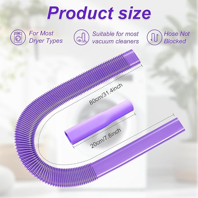 Upgraded Dryer Vent Cleaner Kit: Universal Vacuum Hose Attachment for Lint Removal Fits All Vacuums Cleaner Dryer Cleaning Tools for Clogged Ducts (Purple)