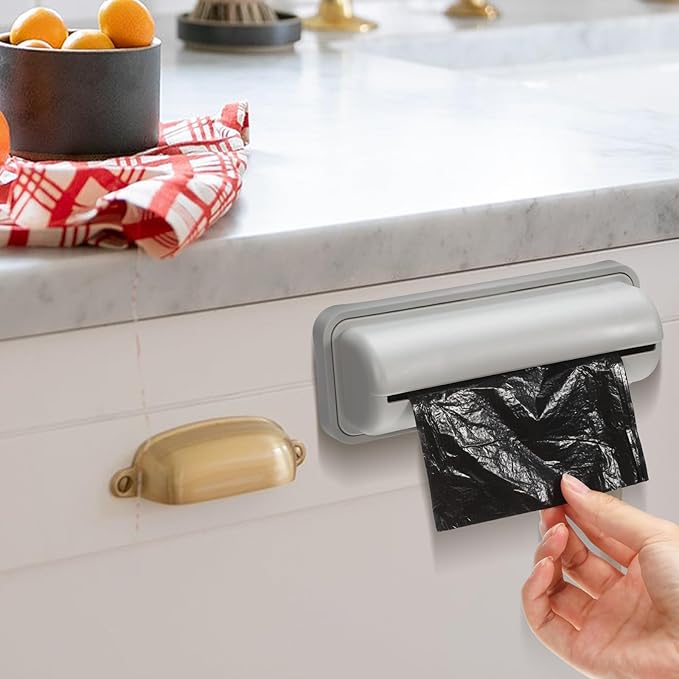 NUOBESTY 2-Pack Trash Bag Dispenser for Wall Under Sink, Small Garbage Bag Holder Compact Trash Can Liner Organizer for Bathroom Kitchen Cabinet (Fits 1-4 Gallon Rolls, Grey)