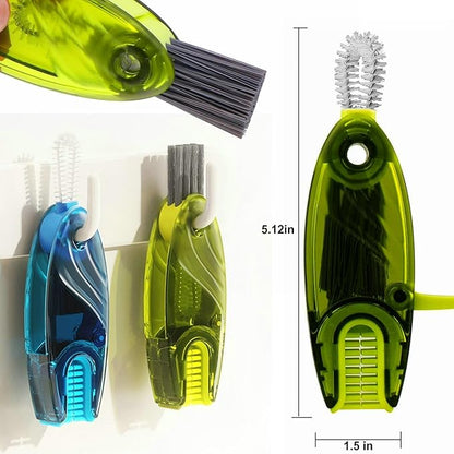 4 in 1 Cup Lid Cleaning Brush Set Multifunctional Bottle Brush Cleaner Tiny Bottle Cup Lid Brush Straw Cleaner Tools Mini Silicone Bottle Cup-Holder Cleaner with Hook Remover Green + Blue
