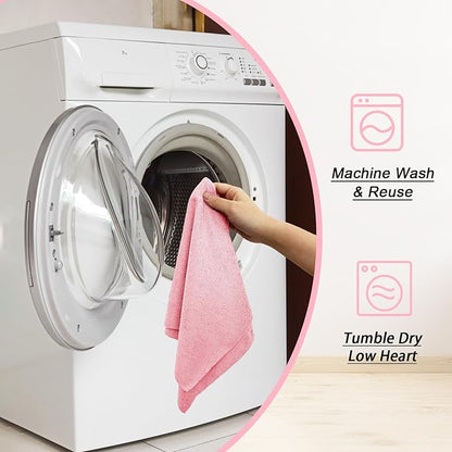 Niurewan Microfiber Cleaning Cloth Roll,75 Pack Reusable Tear Away Microfiber Towels,Ultra Absorbent Dish Rags for Car,Home,Garage or Shop (Pink)