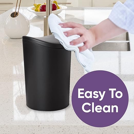 Superio Small Bathroom Trash Cans with Lid 4 Pack (1 1/2 Gallon, 6 Liter), Modern Matte Black Mini Waste Bin with Swing Lid Plastic Garbage Can for Bathroom, Bedroom, Office, Under Desk
