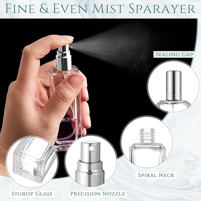 Domensi 3 Pcs 30 ml Glass Perfume Bottles Refillable Cologne Atomizer Empty With Dispenser Tools, Pocket Spray Bottle for Travel and Sample Container (Silver)