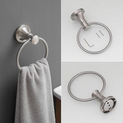 RUMOSE Toilet Paper Holder and Hand Towel Ring Brushed Nickel Wall Mount Bathroom Hardware Accessories 2 PCS Set Flexible Pivoting Toilet Tissue Roll Holder and Towel Hanger, Stainless Steel