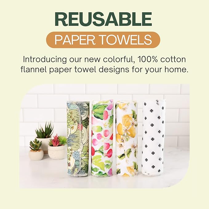 Reusable Cloth Towels - 12' x 10' Cotton Flannel Kitchen Cloth - 24 Count - Cactus