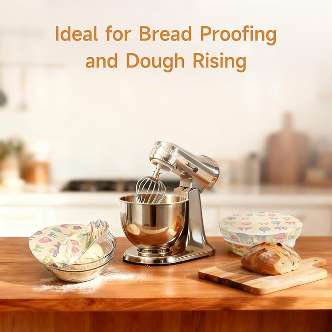 Beeswax Bowl Covers for Bread Proofing, 2 Pack 10 Inch Reusable Cotton Bread Covers with Elastic Edge, Fit 8''–11.5'' Mixing Bowls & Proofing Baskets for Sourdough, Mother Day Gift