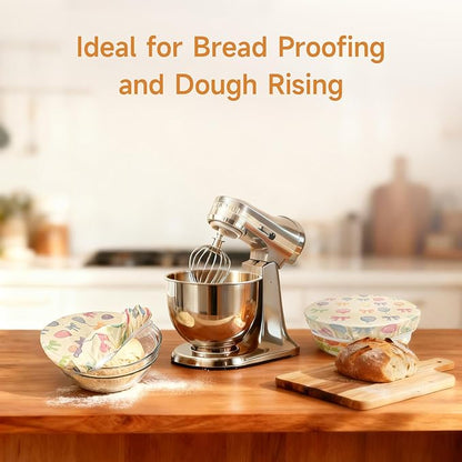 Beeswax Bowl Covers for Bread Proofing, 2 Pack 10 Inch Reusable Cotton Bread Covers with Elastic Edge, Fit 8''–11.5'' Mixing Bowls & Proofing Baskets for Sourdough, Mother Day Gift
