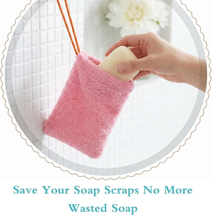 4 PCS Soap Savers for Soaps Bars, Mesh Soap Bags, Body Scrubber Bar Soaps Exfoliating Pouch, Scrubbed Bits Foaming Net Bag for Shower Bath Travel (Pink & Green)